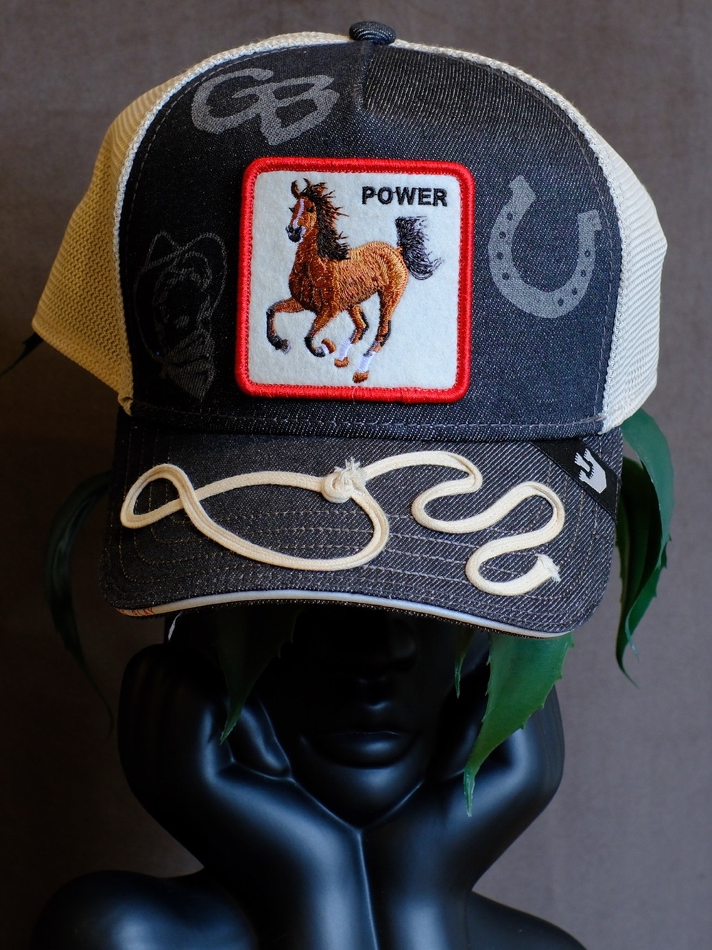 Goorin Bros Black and Cream Trucker Cap - Horse Power
